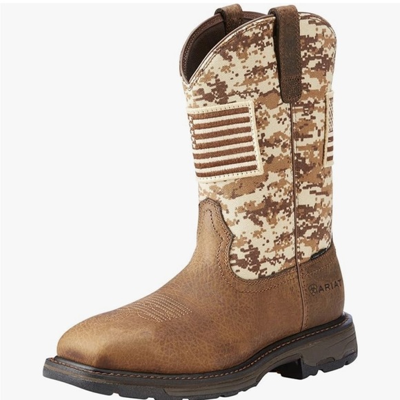 Men’s Ariat Workhog Patriot Steel Toe Earth/Camo Print Boots 11 EE New W/o Box - Picture 1 of 11